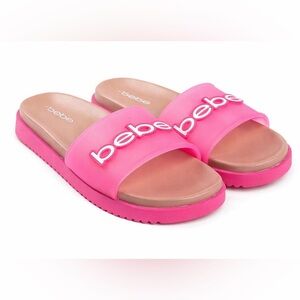 Bebe Pool Slide Sandals Women’s Size 6 Pink Translucent Logo Strap NEW